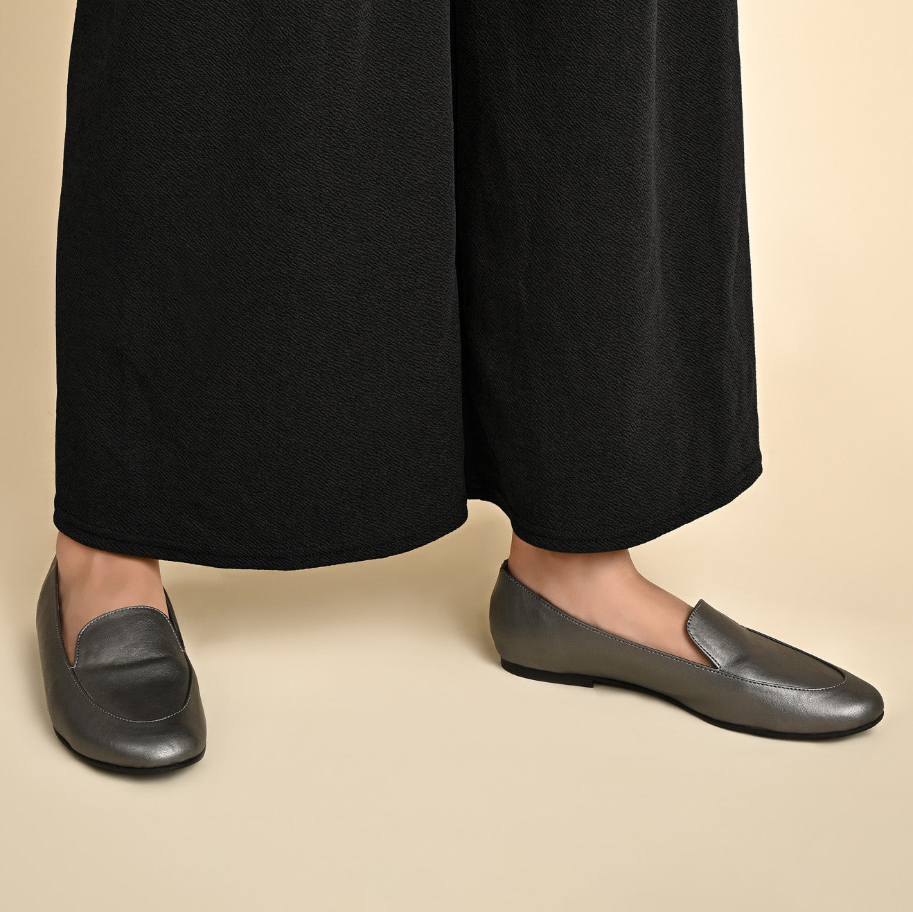 Olivia Gunmetal Silver Loafers For Women