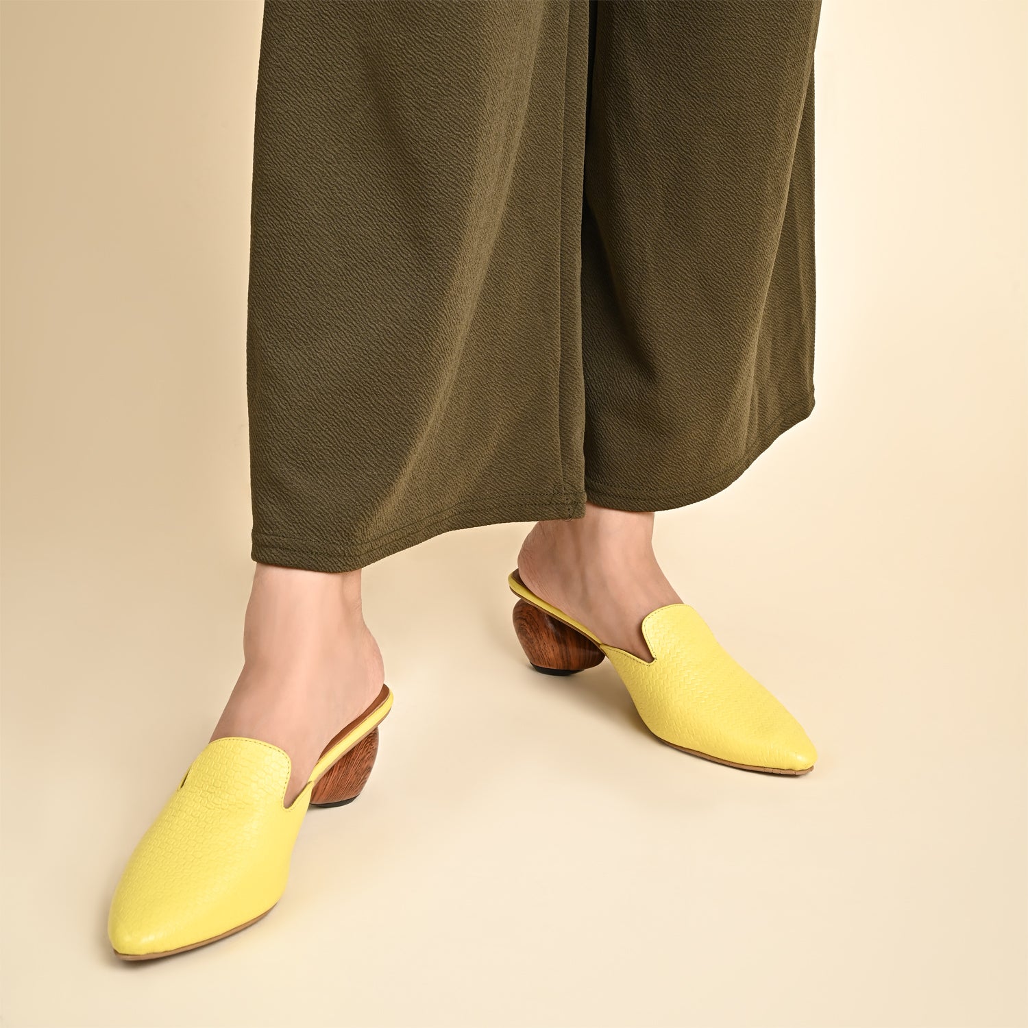 Cobble Yellow Mule Heels For Women