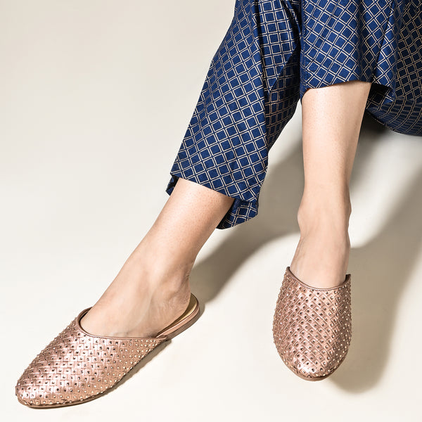 Rose Gold Mules with Crystals