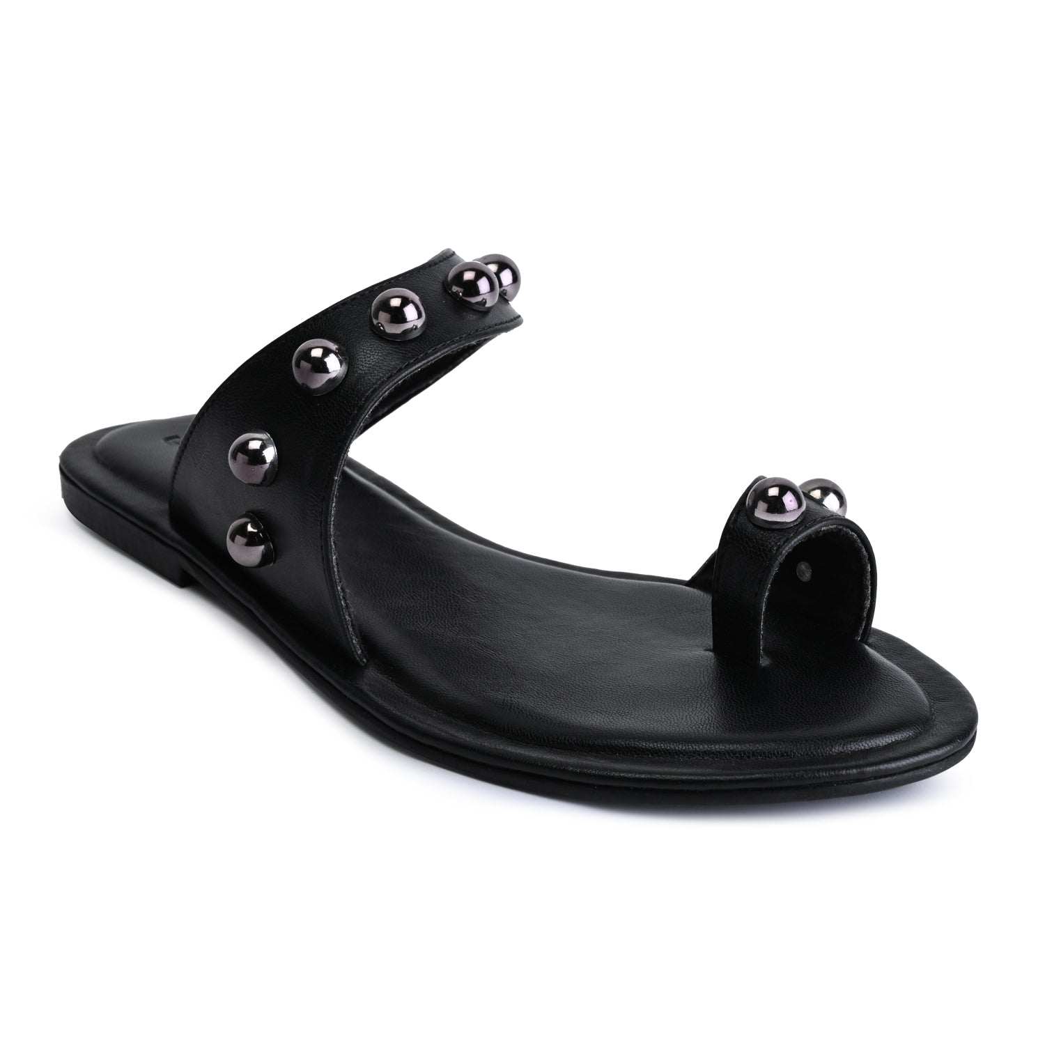 PisaX Black Flat Sandals for Women