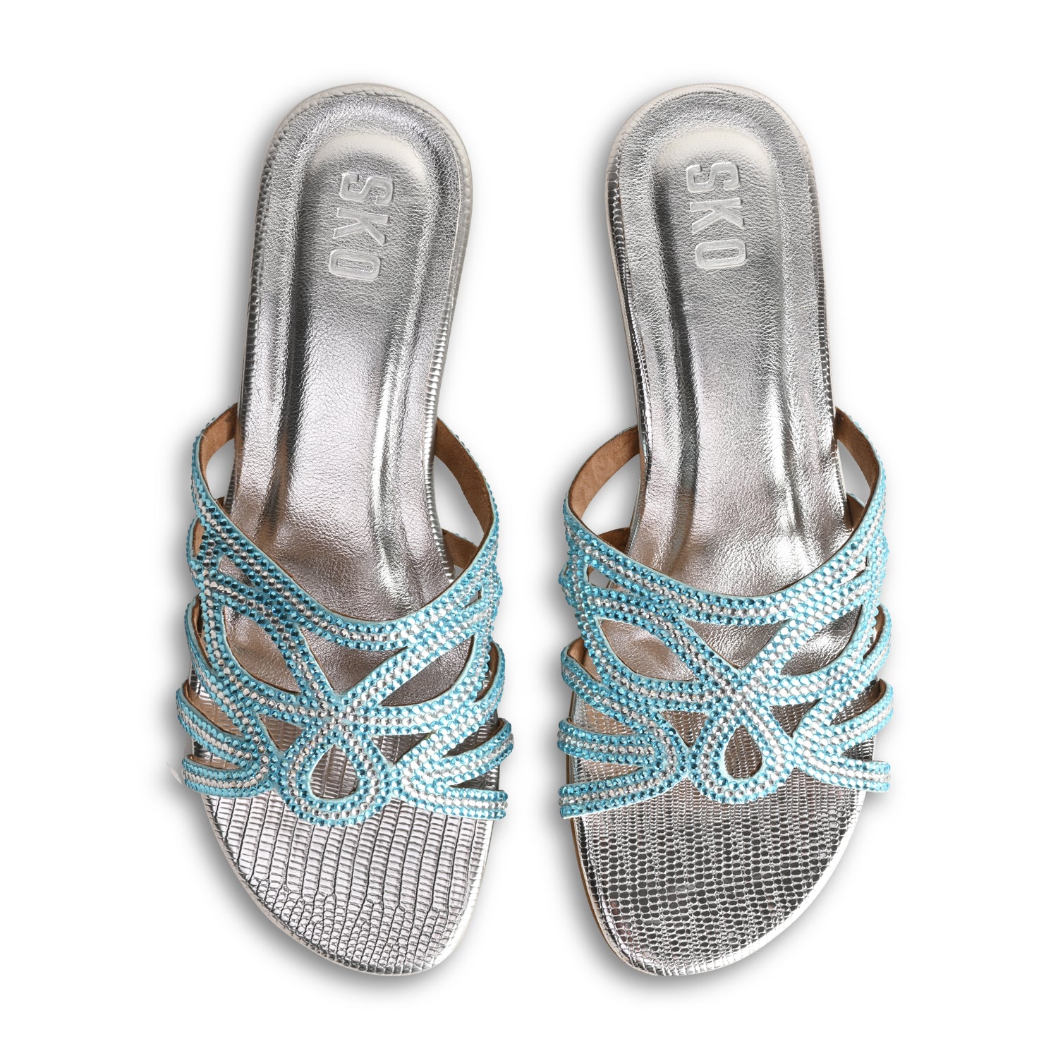 Anne Blue Crystals Flat Sandals For Women