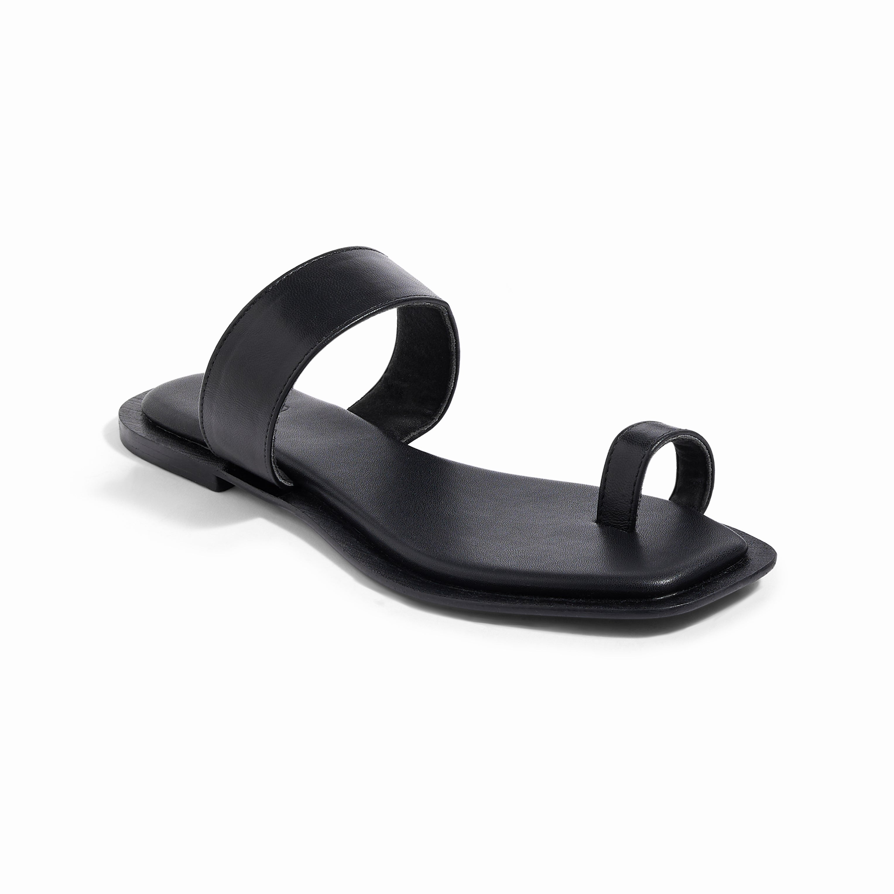 Venice Black Flat Sandals For Women