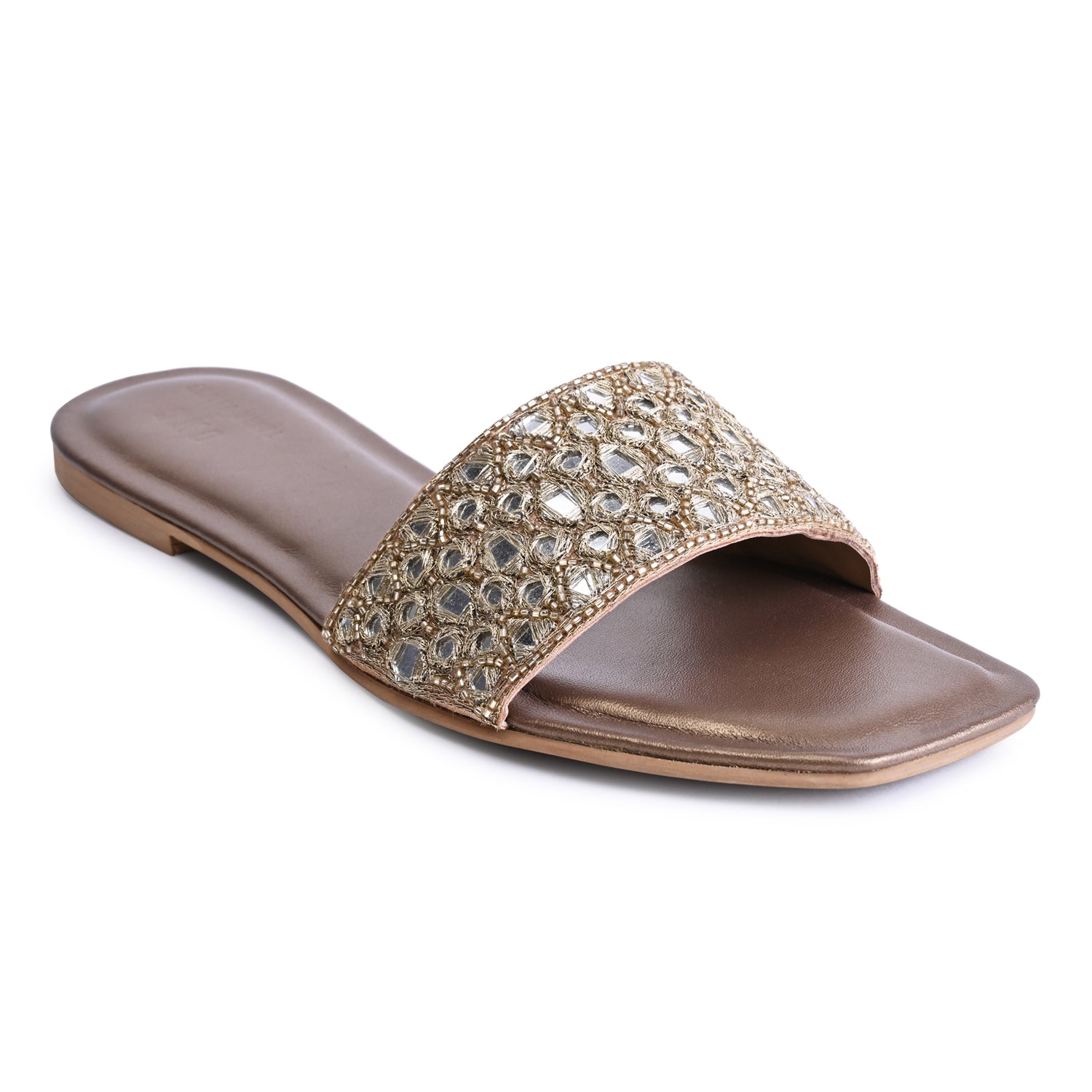 Luxe Reflective Gold Flat Sandals For Women