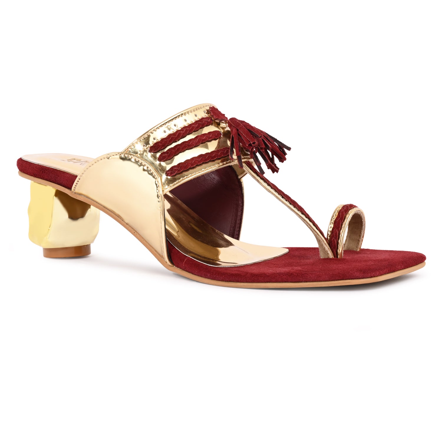Metallic Gold & Maroon Kolhapuris Heels for Women