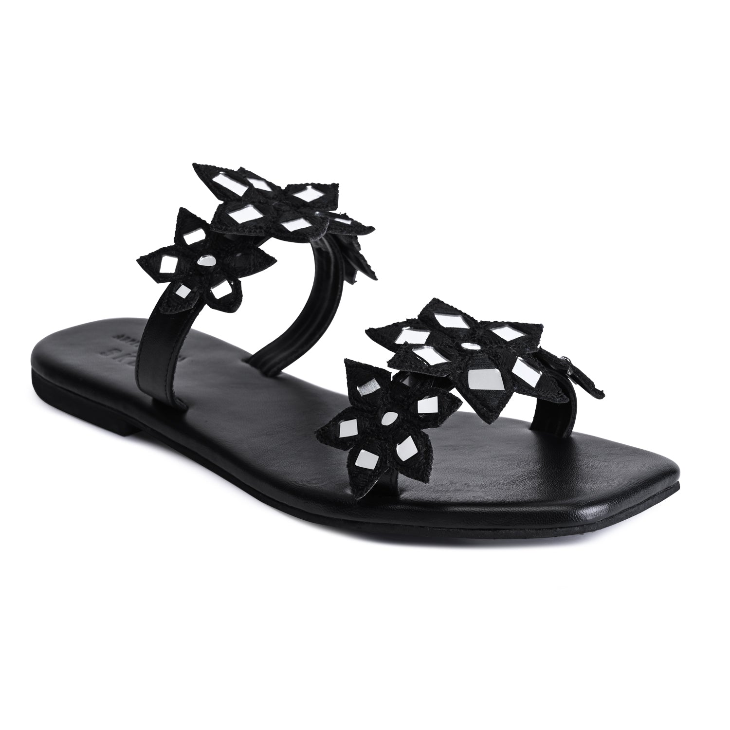 Blooming Flower Flat Sandals in Black