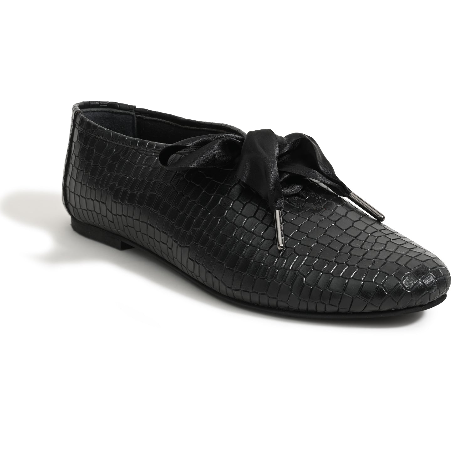 Freya Black Derby Shoes With Bow Laces For Women