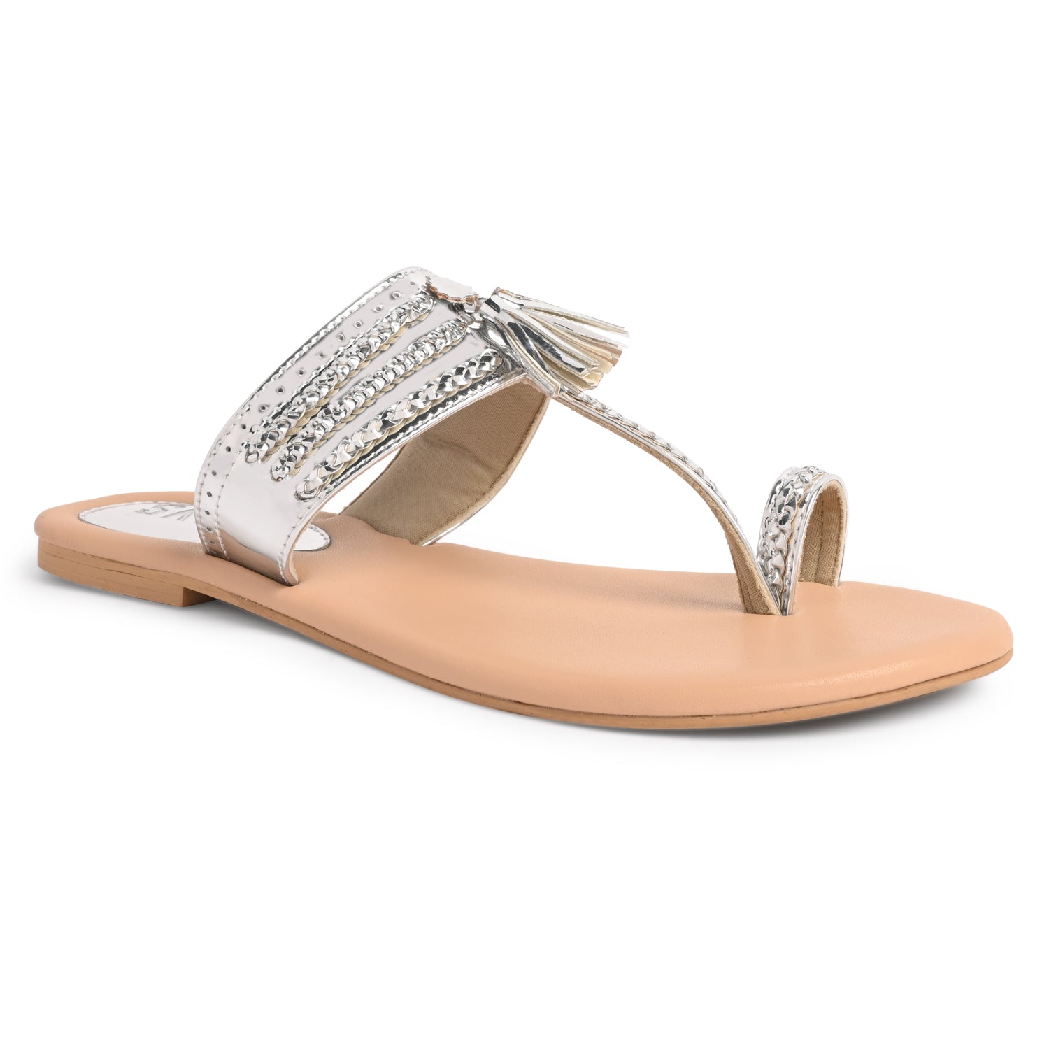 Reflective Silver Kolhapuri Sandals For Women