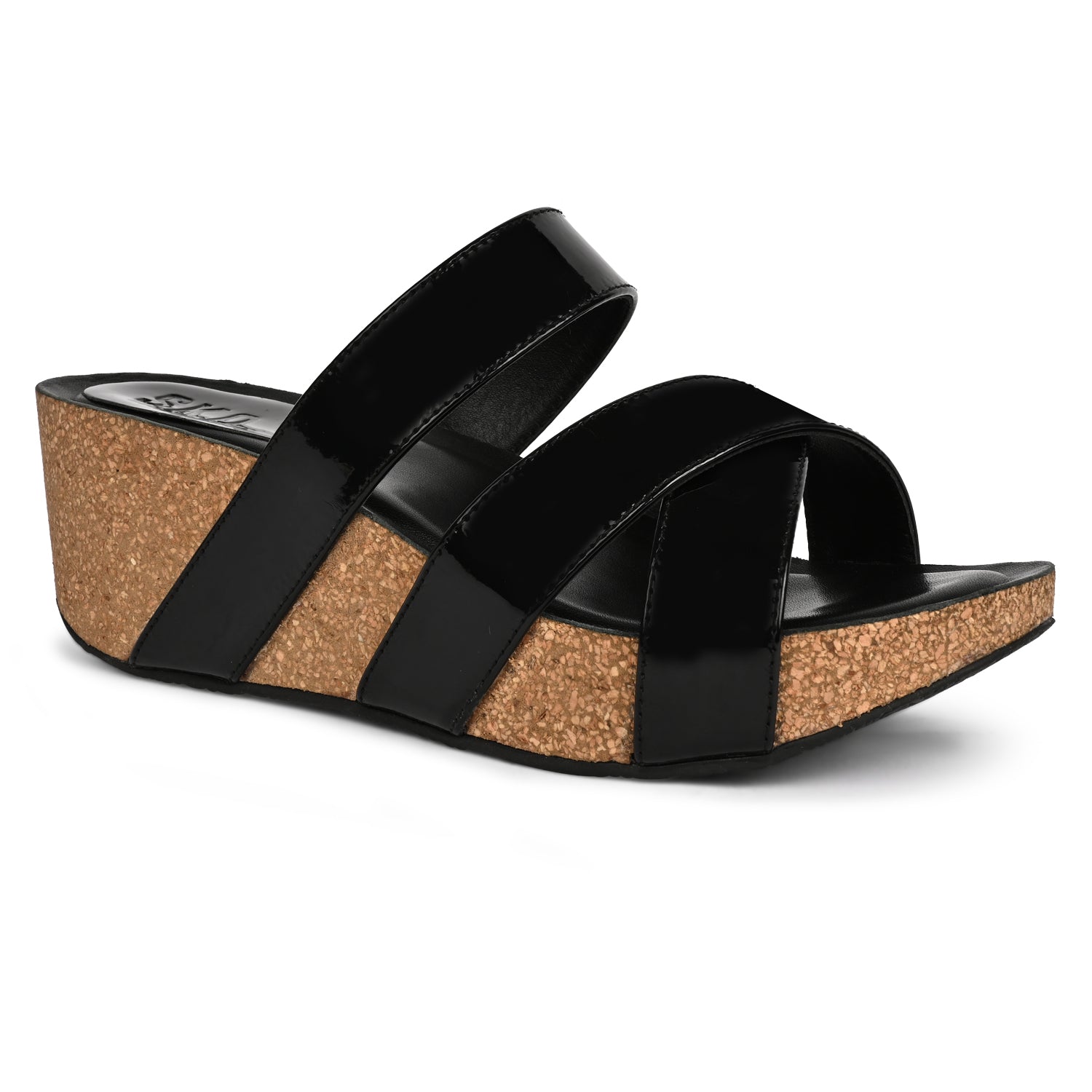 Cabra Cork Wedges in Black Patent for Women