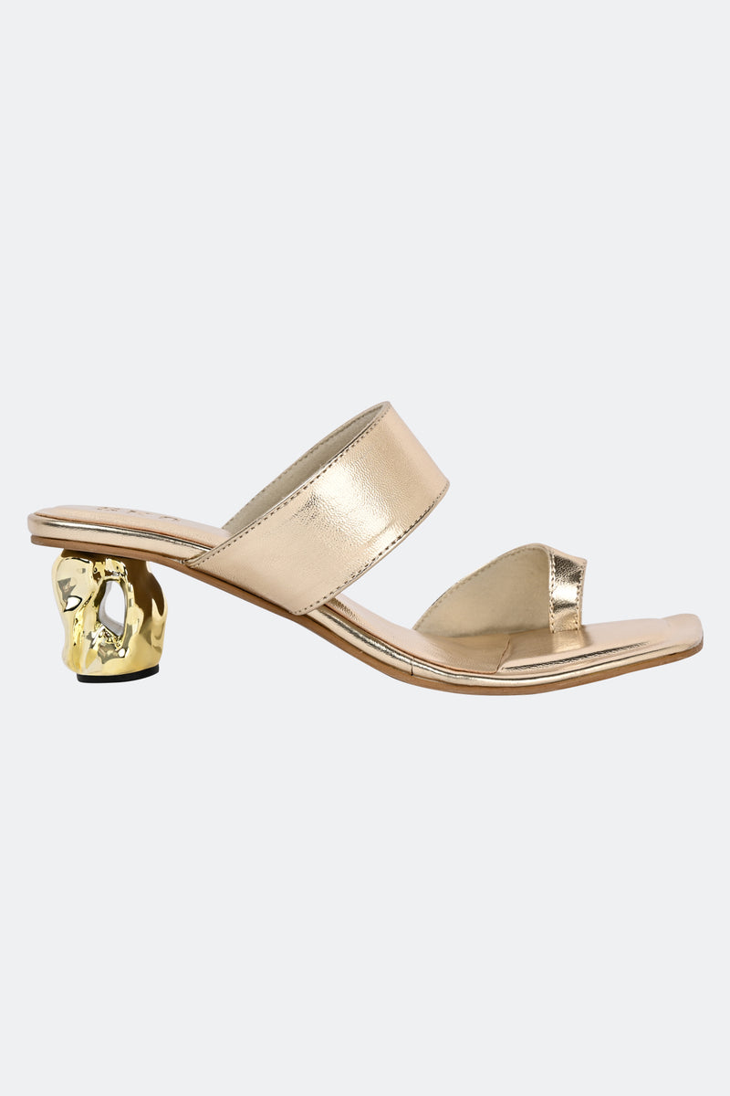 2 inch Two Strap Gold One Toe Heels