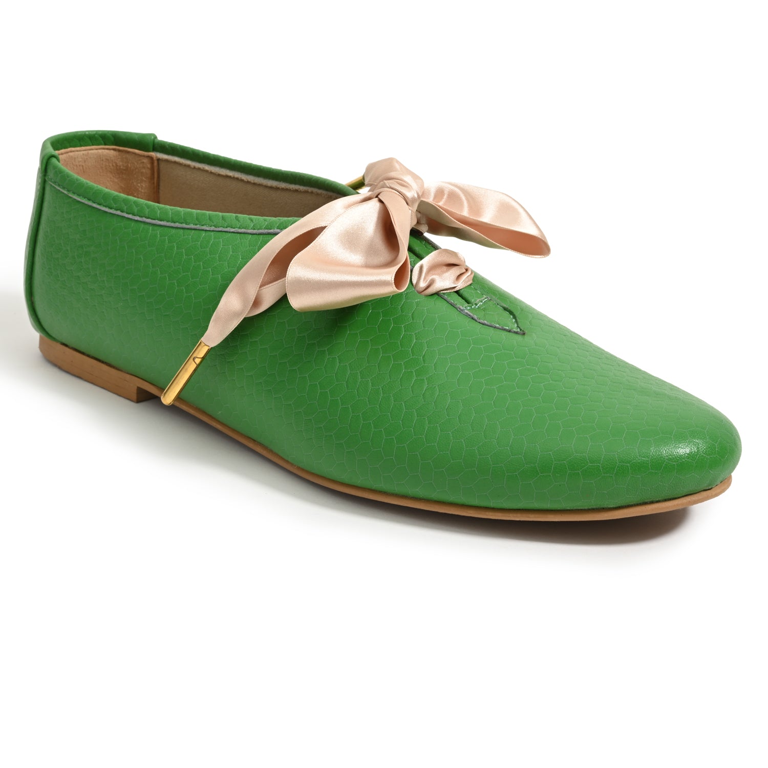 Freya Green Derby Shoes With Bow Laces For Women