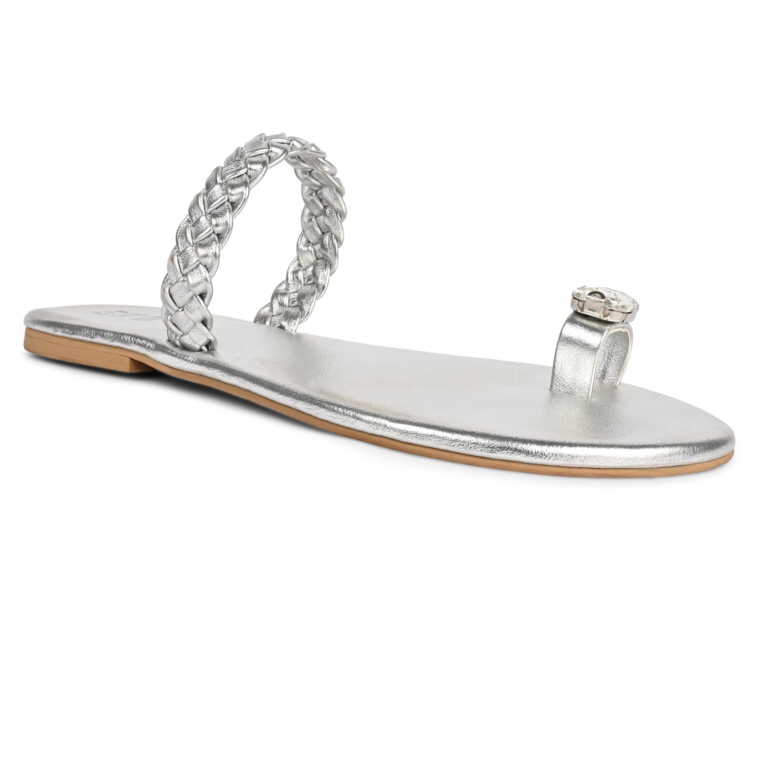 Nazia Silver Flat Sandals For Women