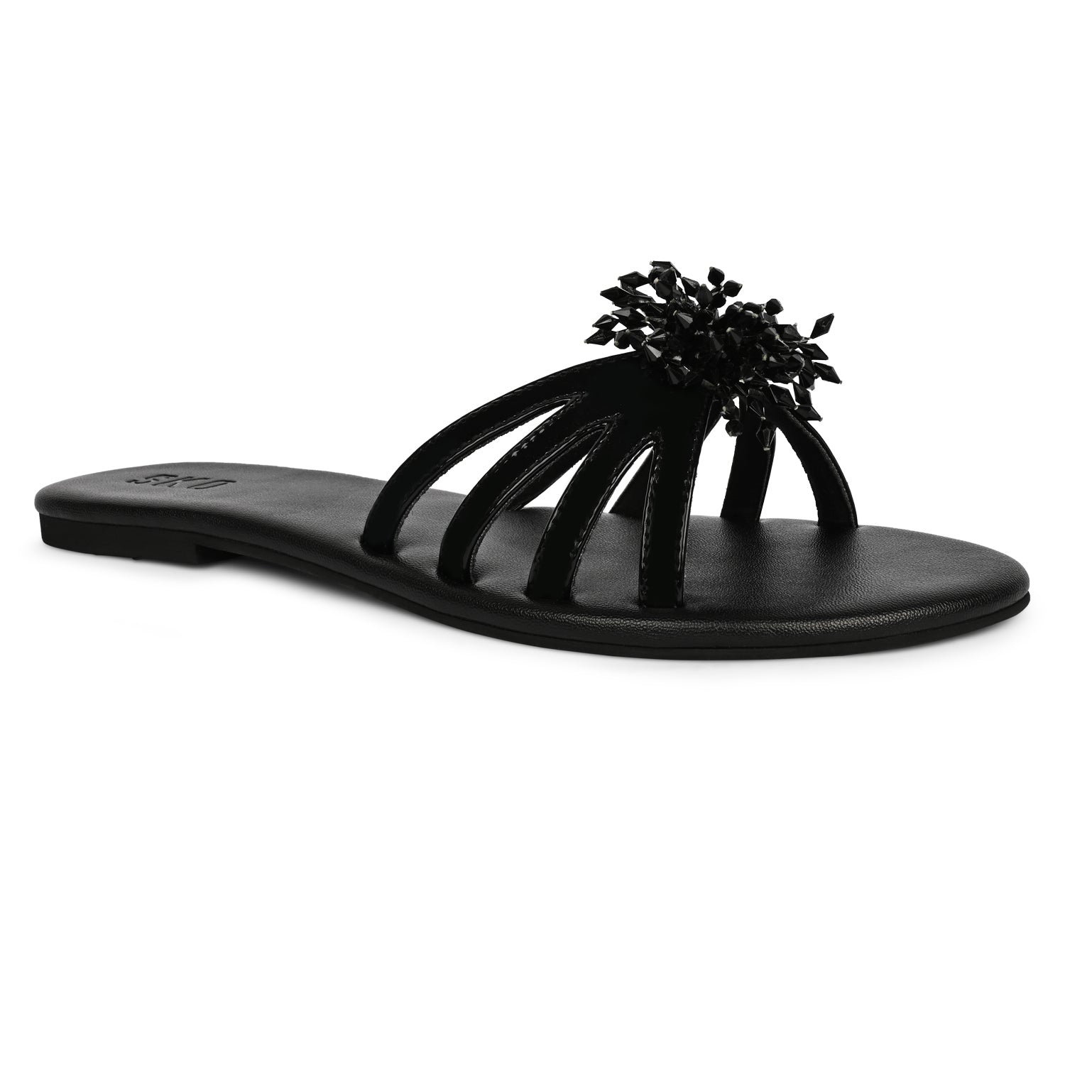 Sana Black Flat Sandals For Women