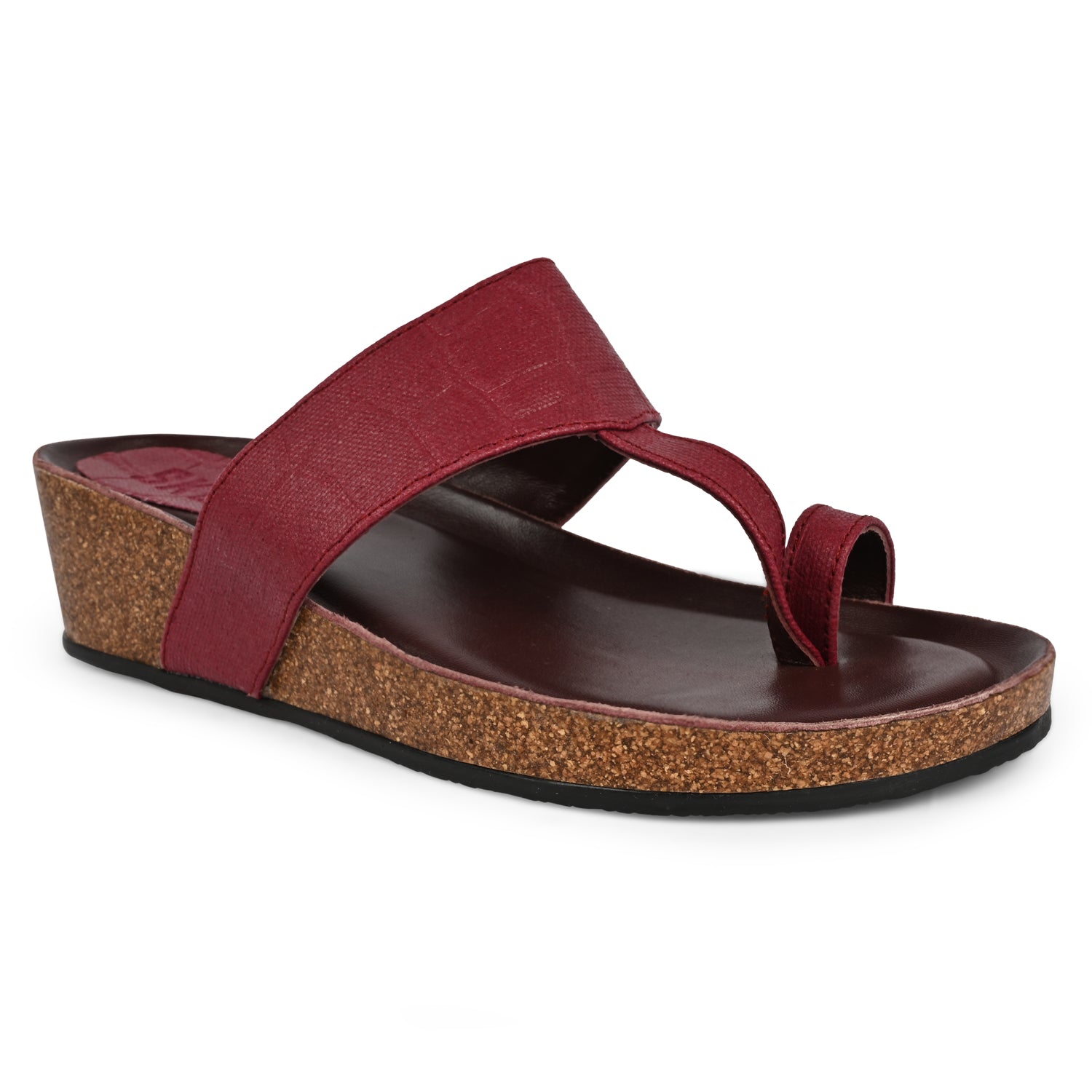 Roja Cork Kolhapuris in Maroon for Women