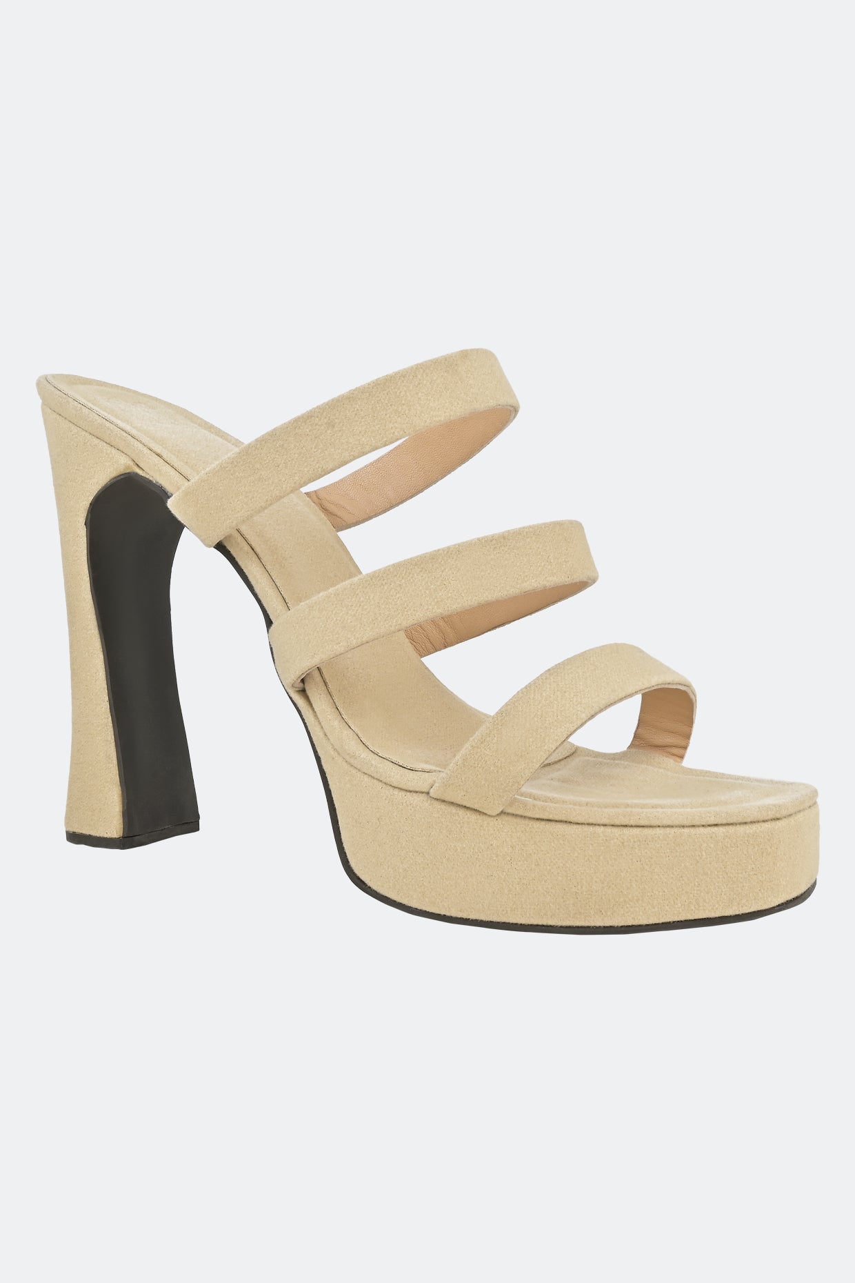 Vegan Nude Suede Three Strap Platforms