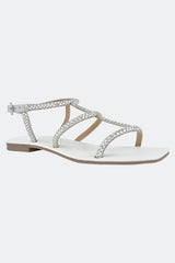 Silver Crystal Ankle Strap Flats