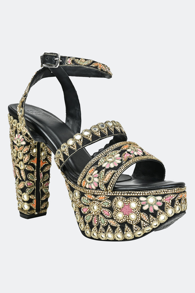 Floral Mirage Handcrafted Platform Heels