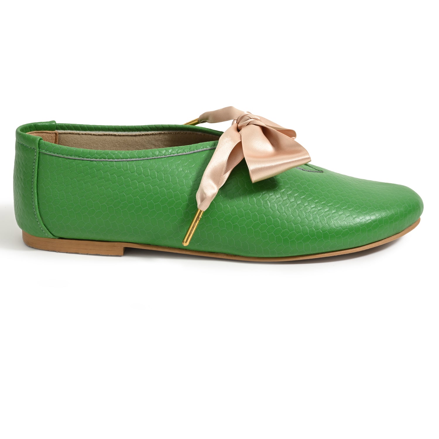 Freya Green Derby Shoes With Bow Laces For Women