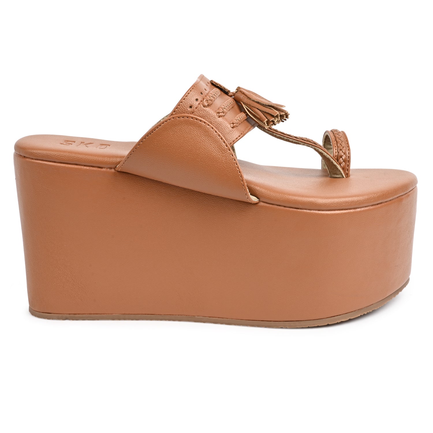 4 inch platform tan kolhapuri for women