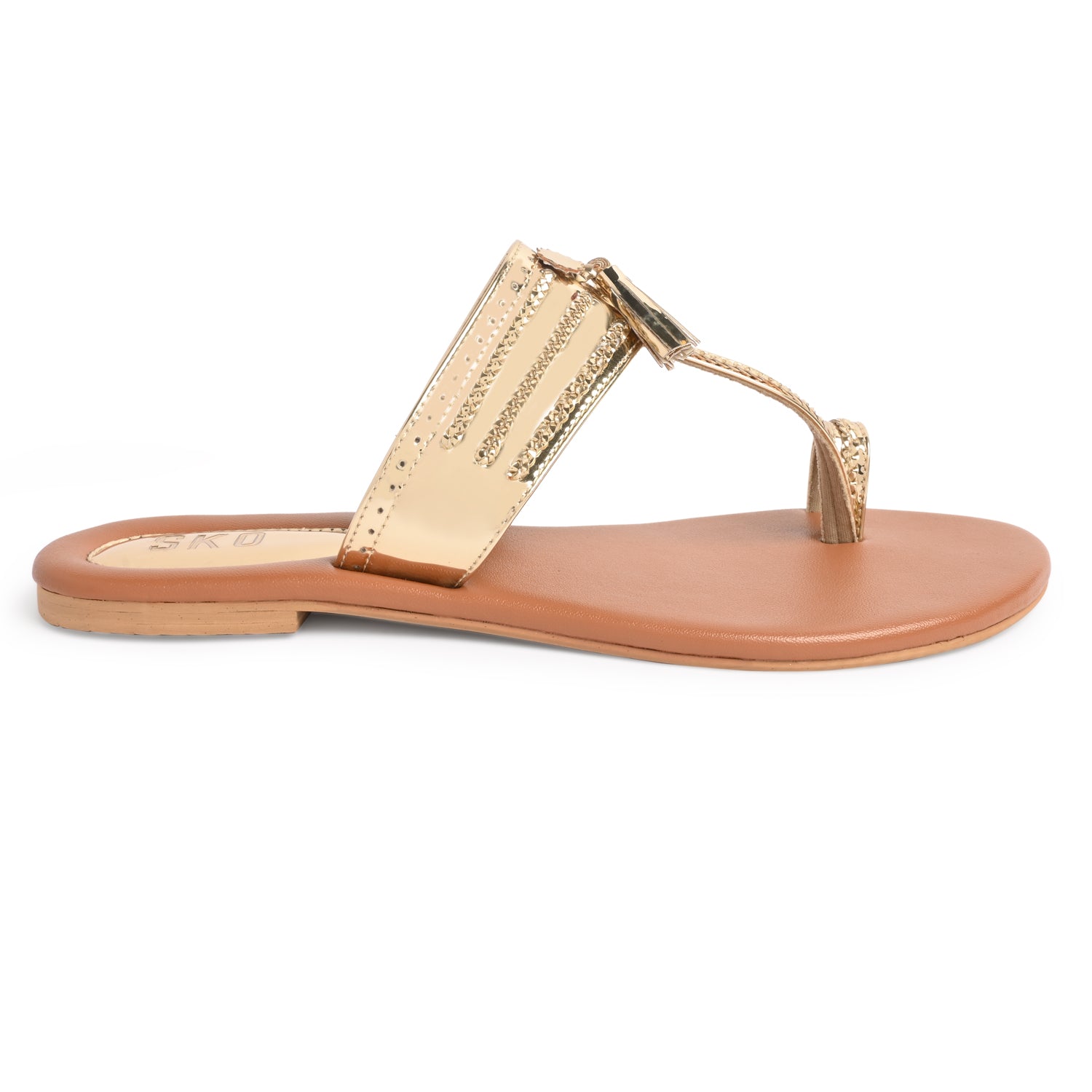 Reflective Gold Kolhapuri Sandals For Women