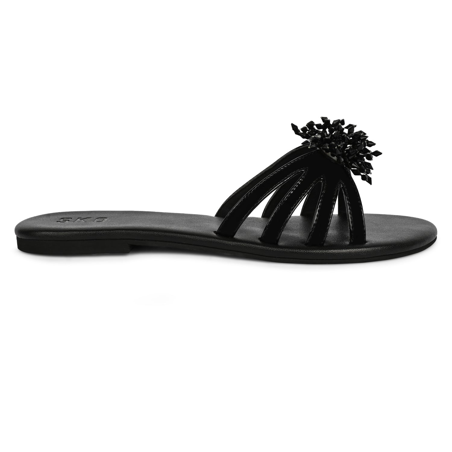Sana Black Flat Sandals For Women