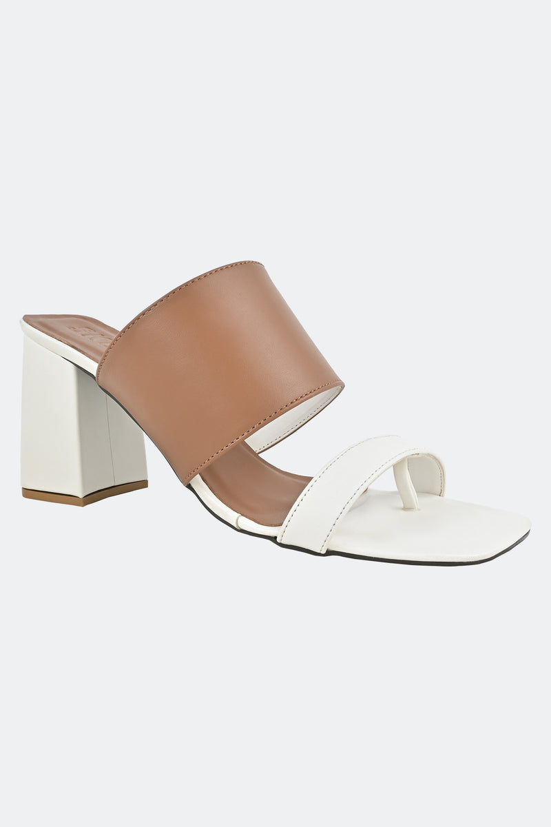 Tan and White Leather Two Strap Heels