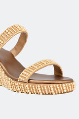 Champagne Gold Pearl Studded Wedges