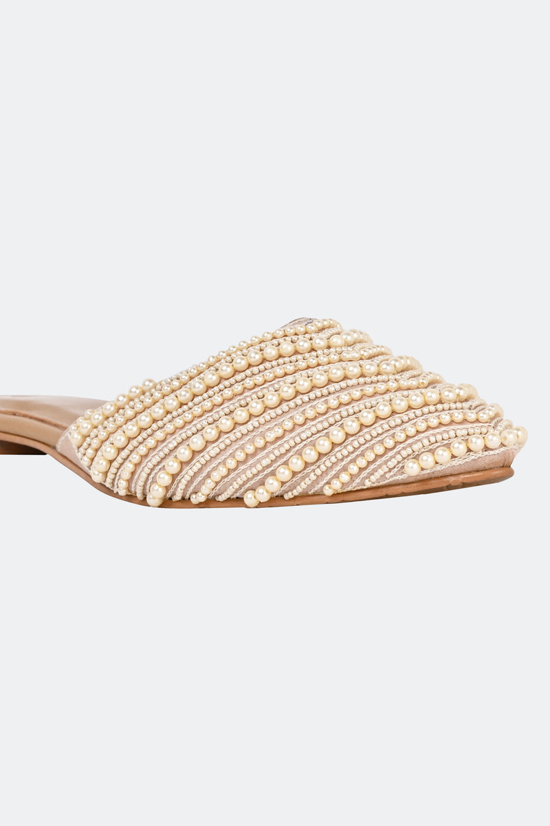 Rose Gold Pearl Studded Mules