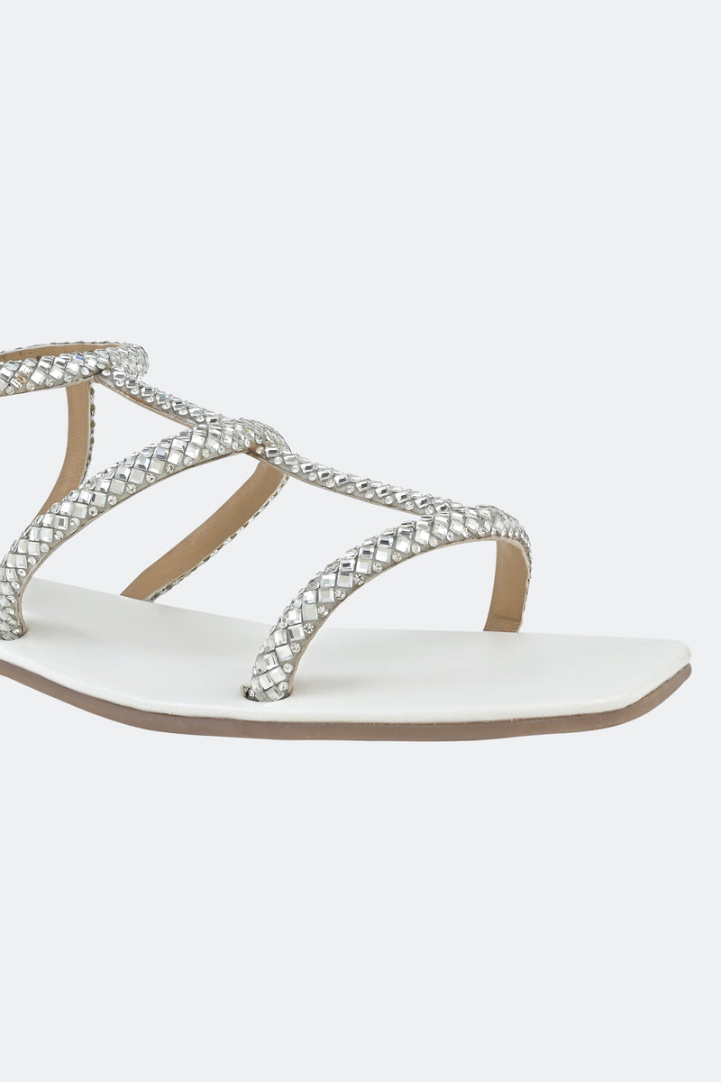 Silver Crystal Ankle Strap Flats