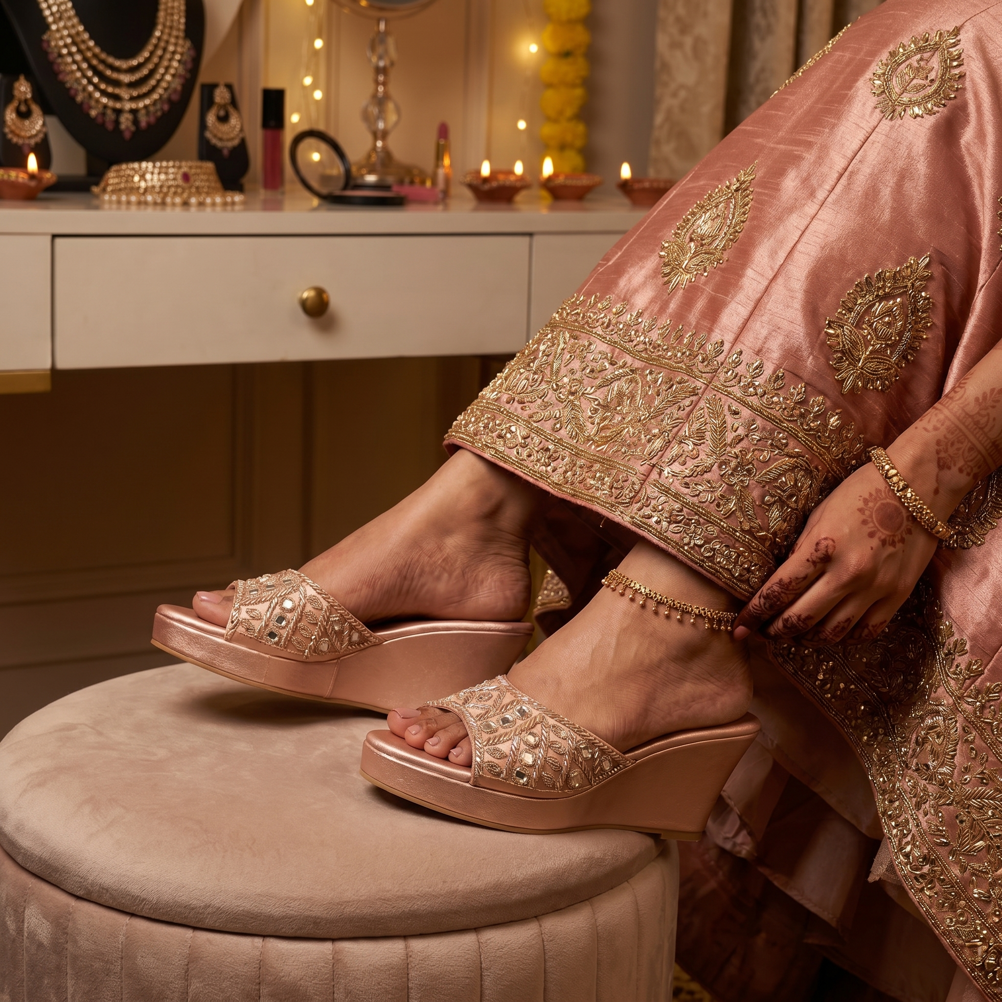 Aayna Rose Gold Wedges For Women