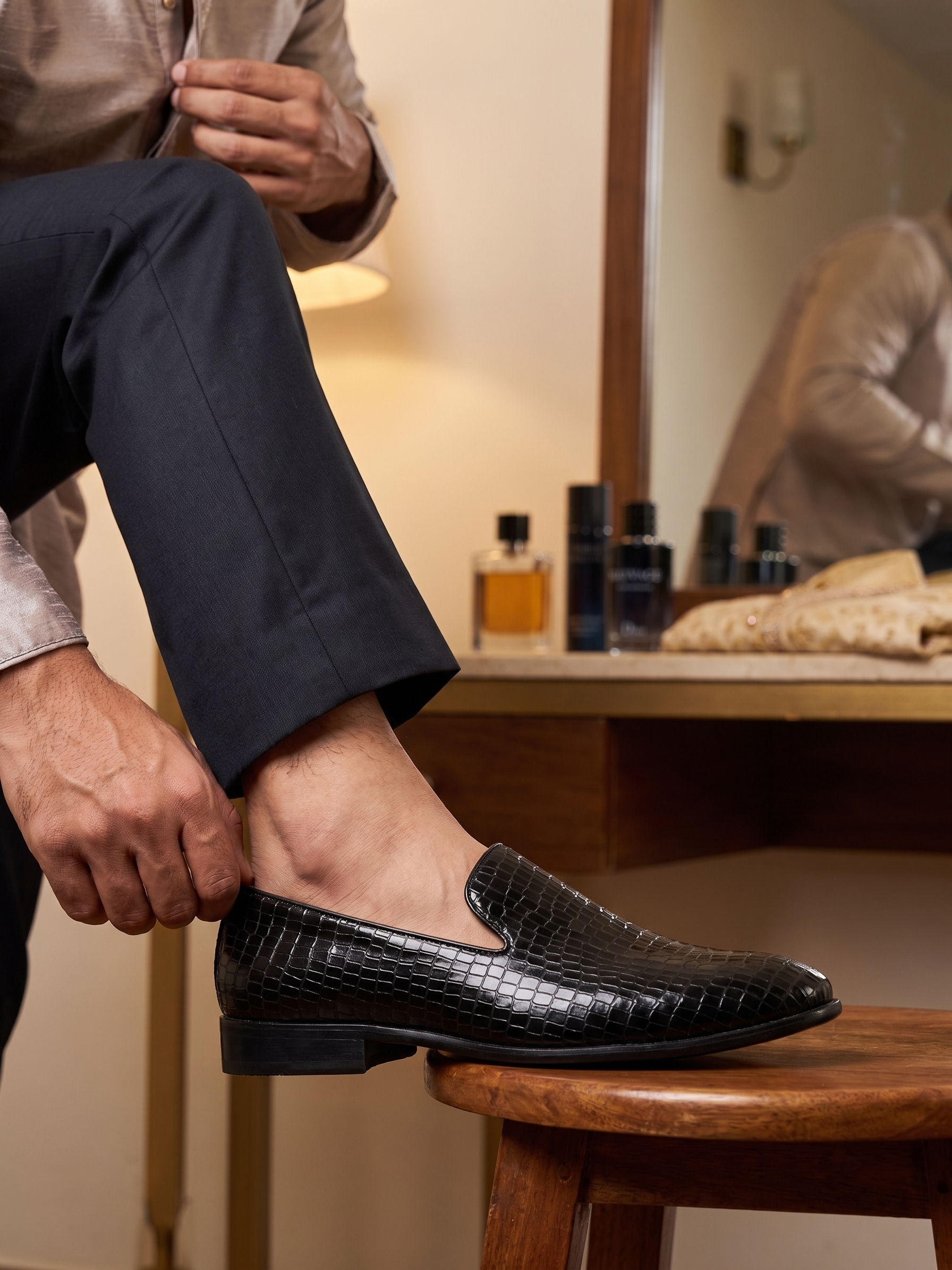 Alfie Black Croc Loafers For Men