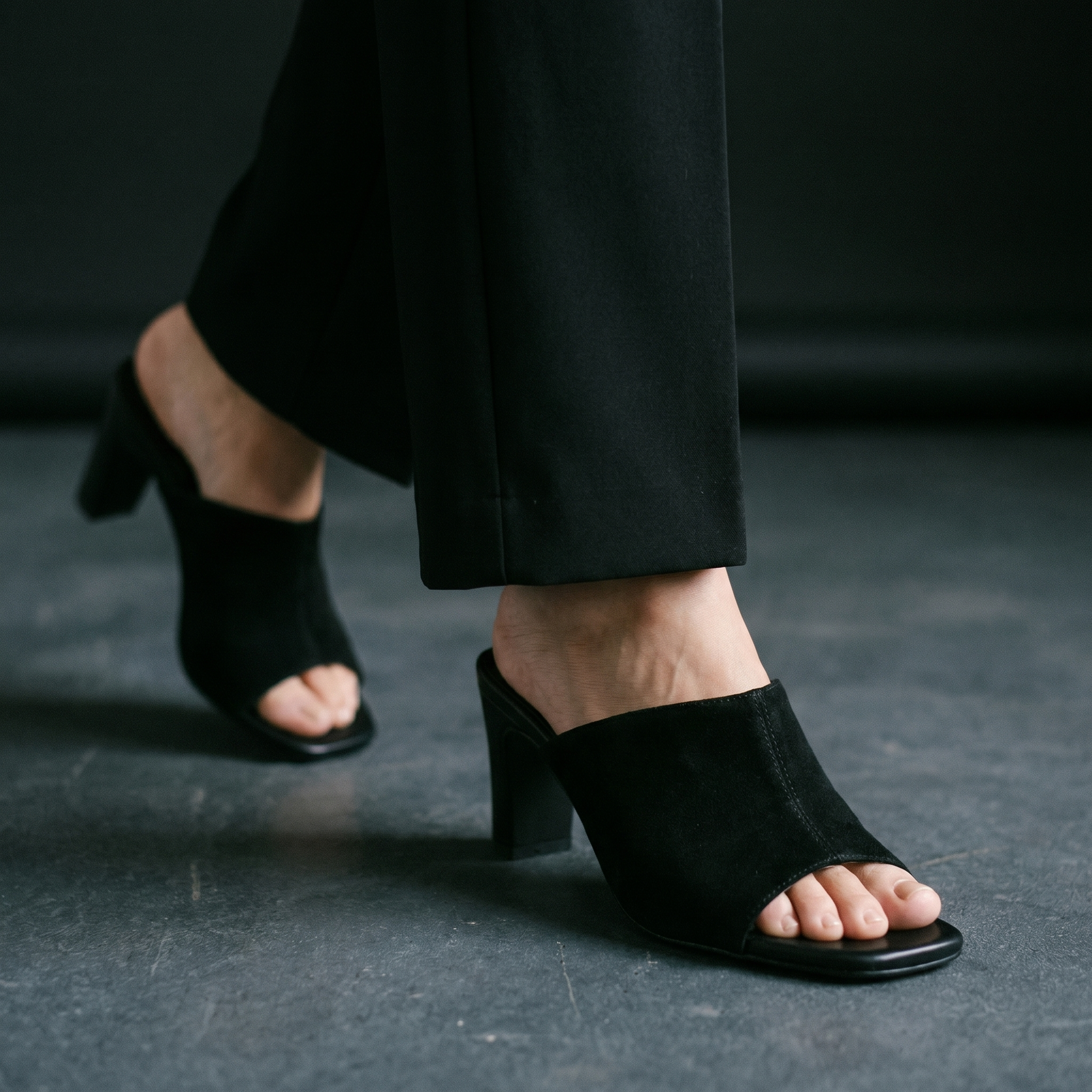 Black Suede Mule Heels For Women