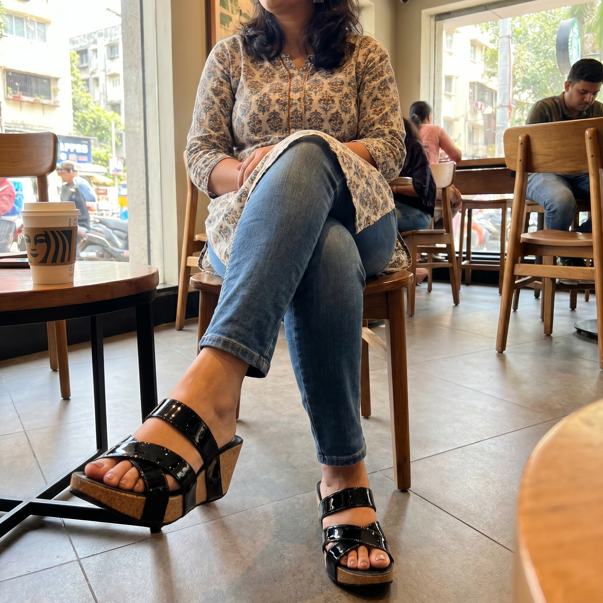 Cabra Cork Wedges in Black Patent for Women