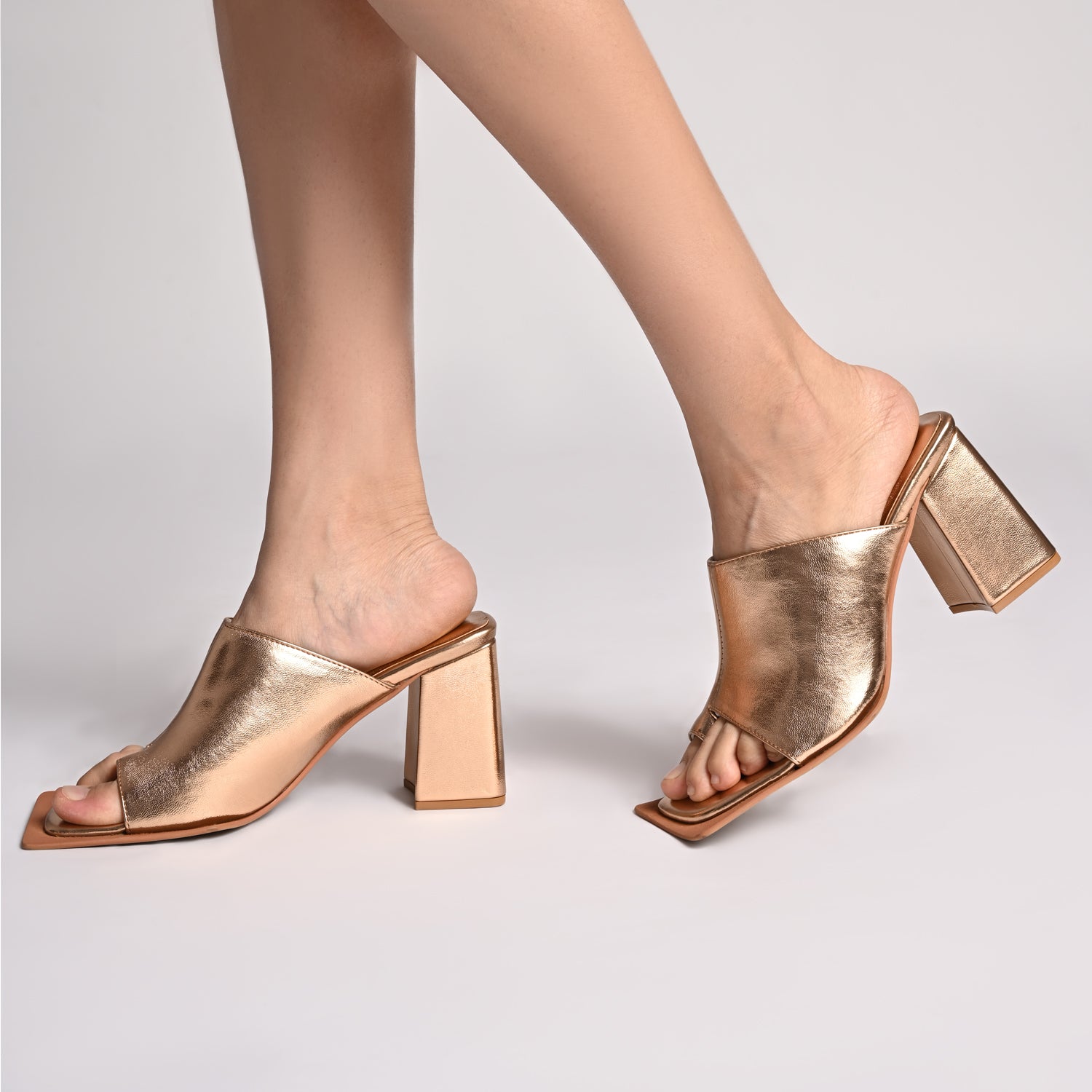 Caprice Metallic Rose Gold Heels For Women
