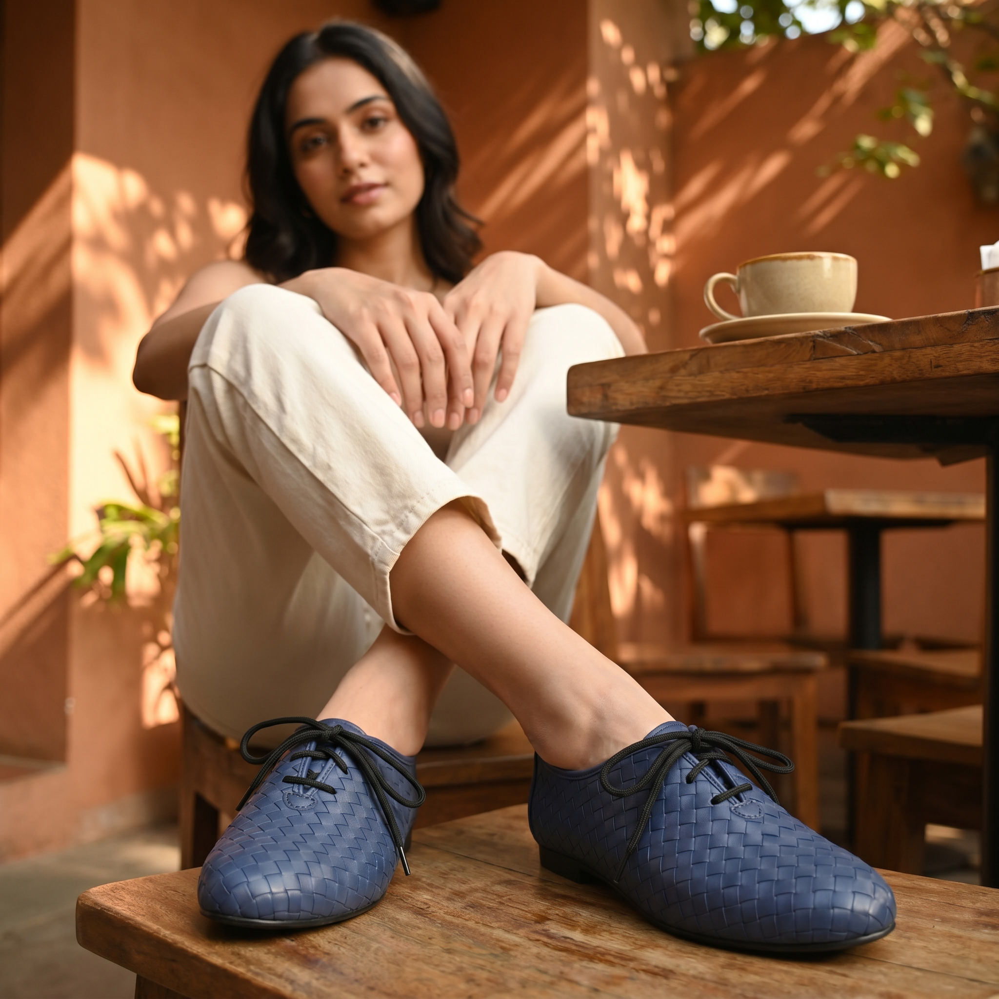 Freya in Blue Derby Shoes With For Women