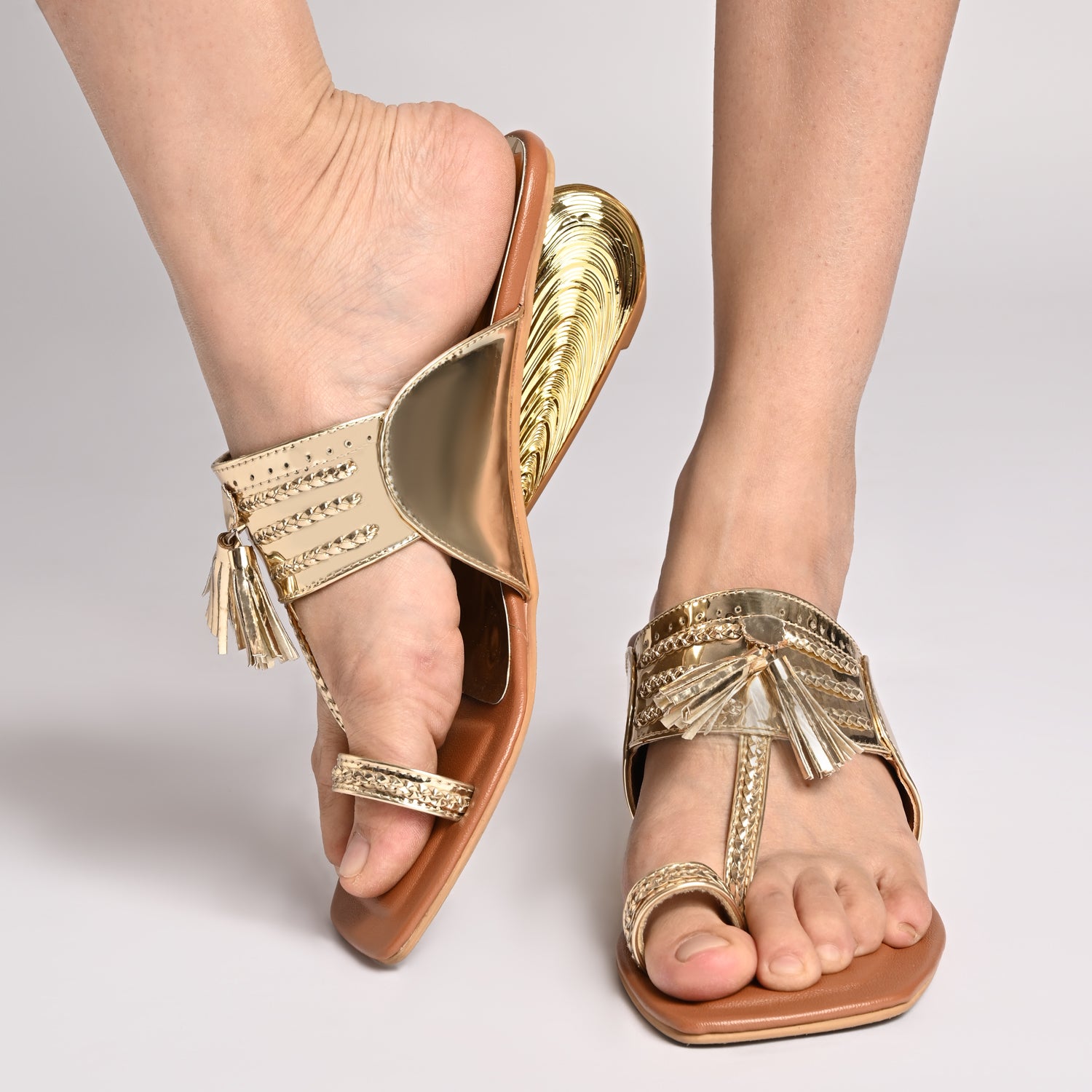 Metallic Gold Kolhapuris Heels for Women