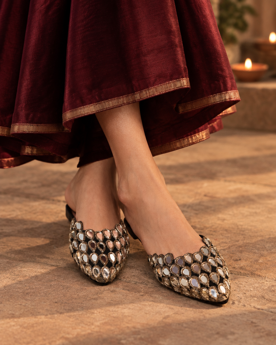 Glimmering Noir Mules