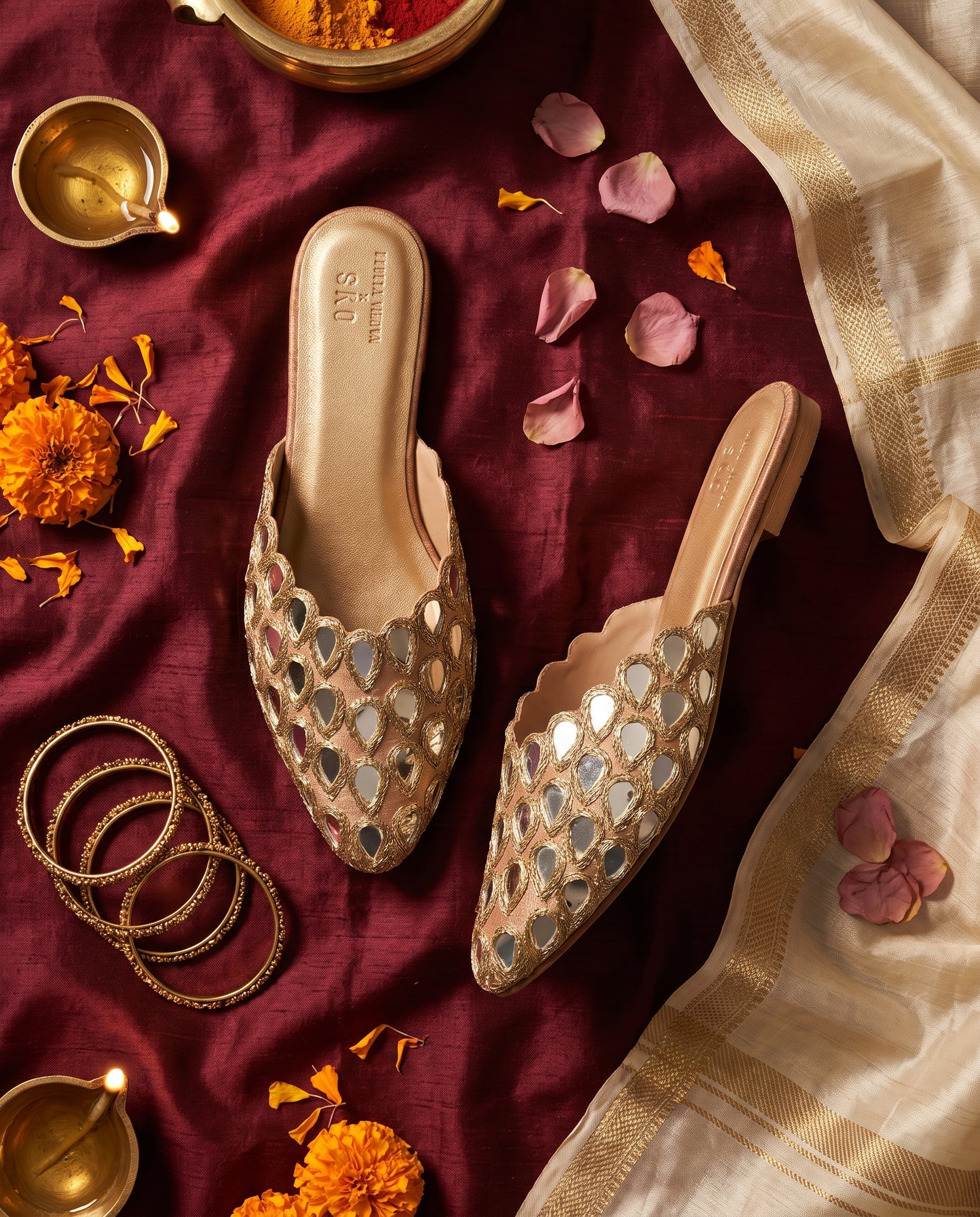 Glimmering Gold Mules