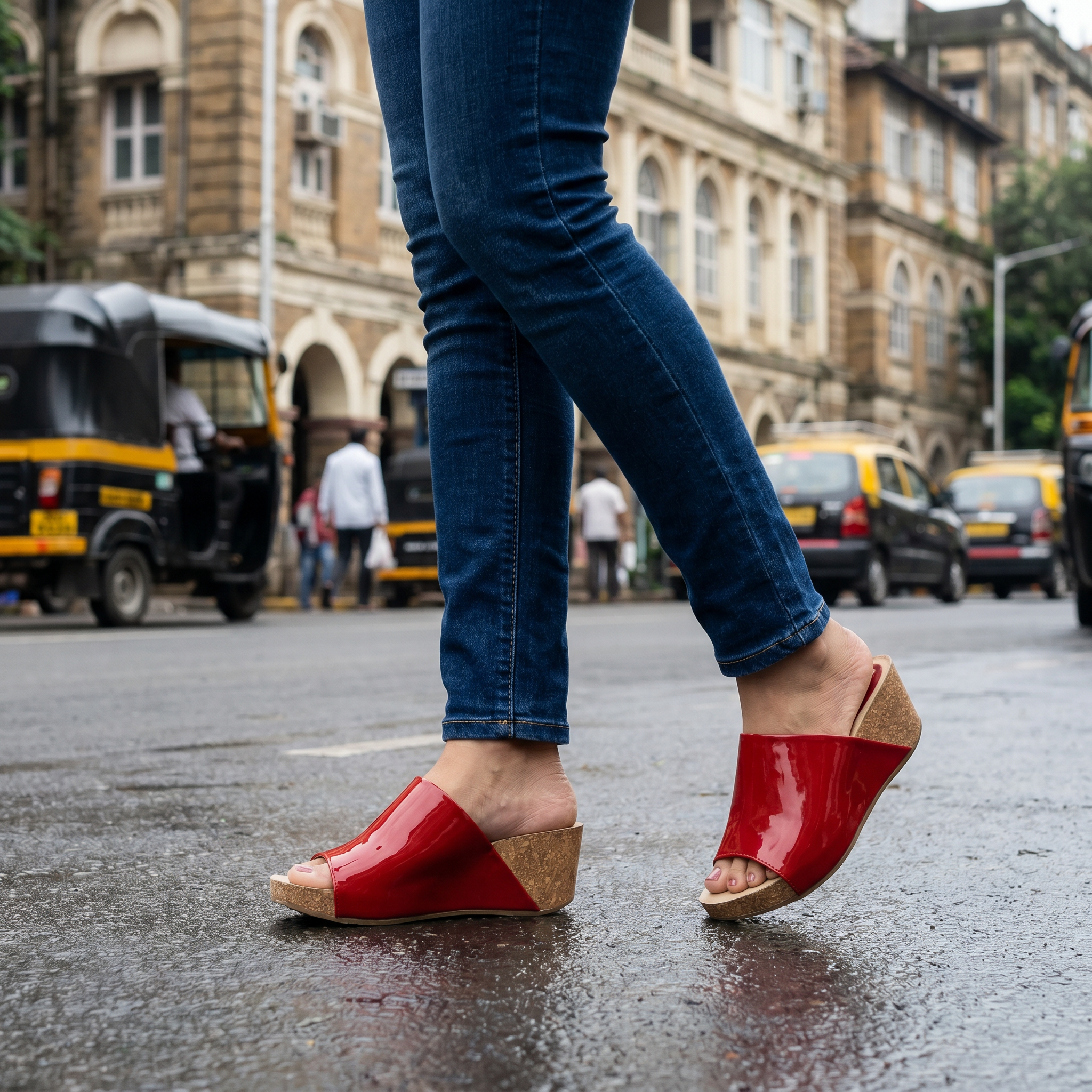 Granada Cork Wedge in Red Patent