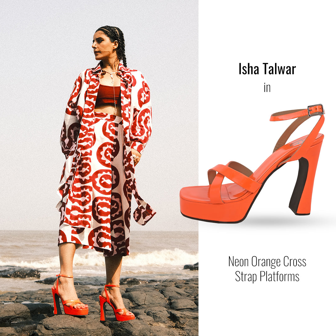 Neon Orange Cross Strap Platform