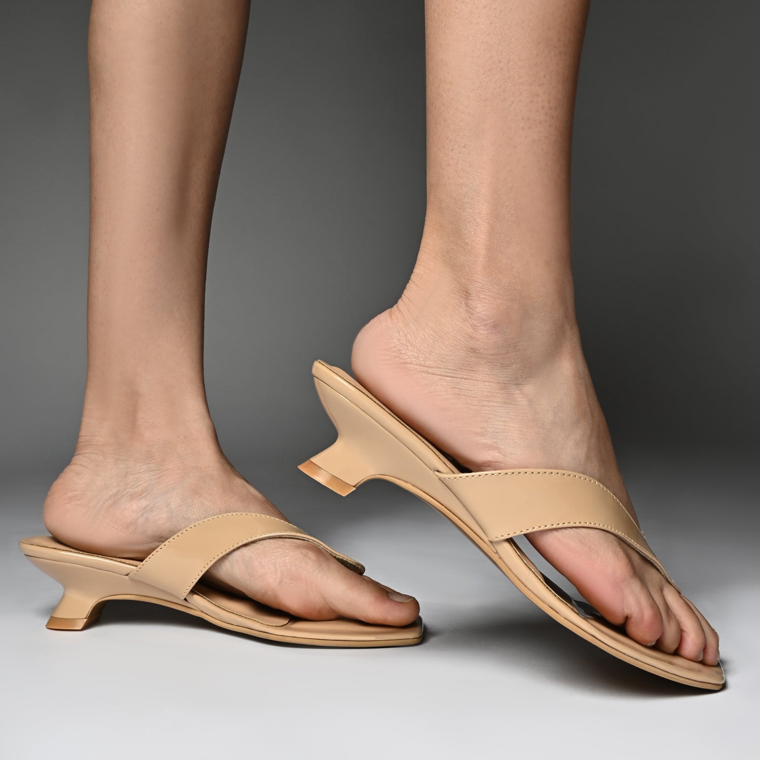 Lana Beige Patent Kitten Heels for Women