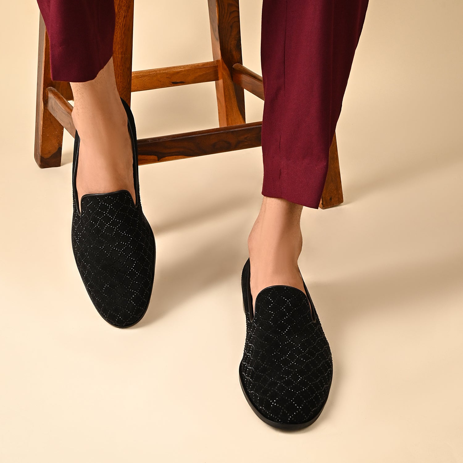 Lattice Black Loafers For Men