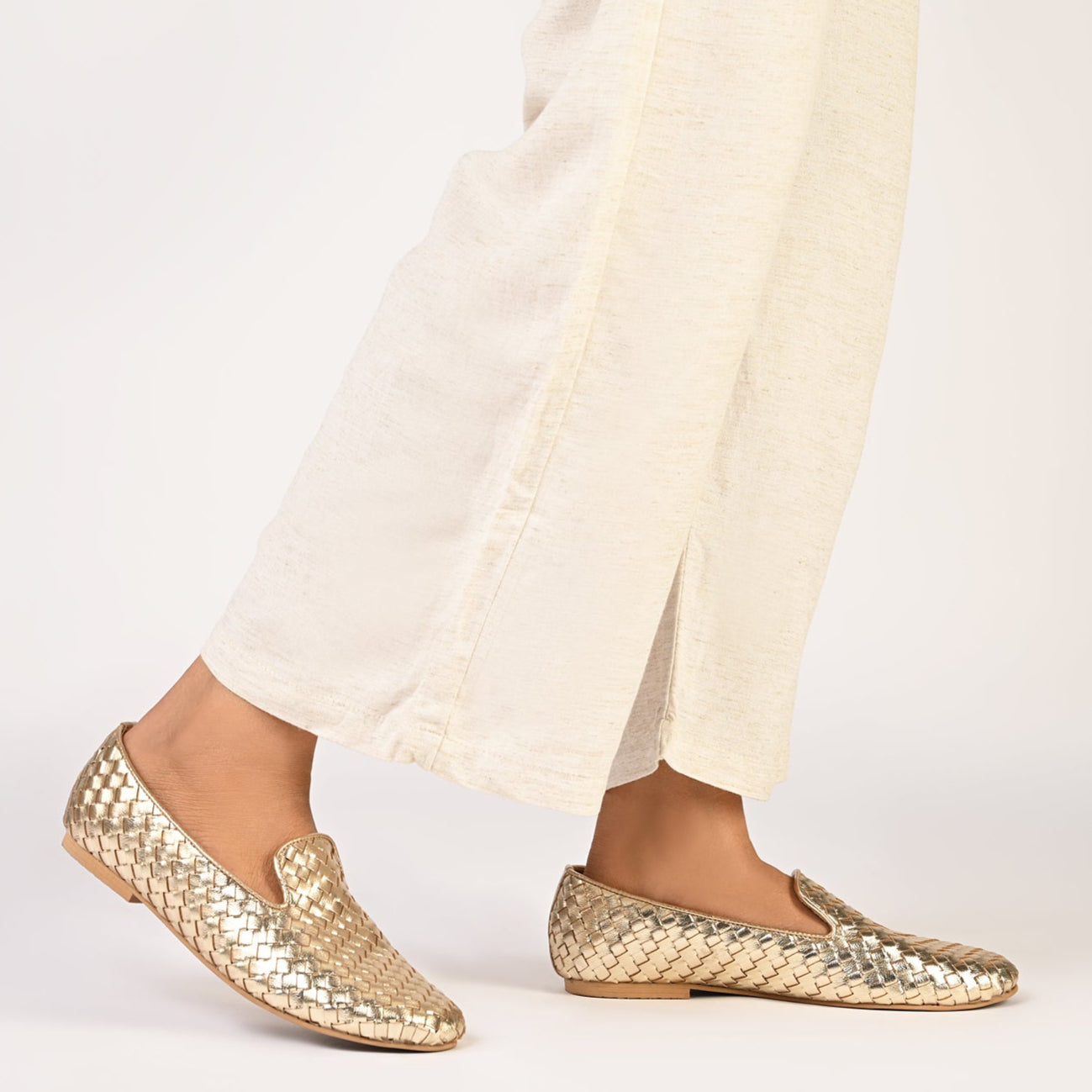 Madison Gold Weave Loafers For Women