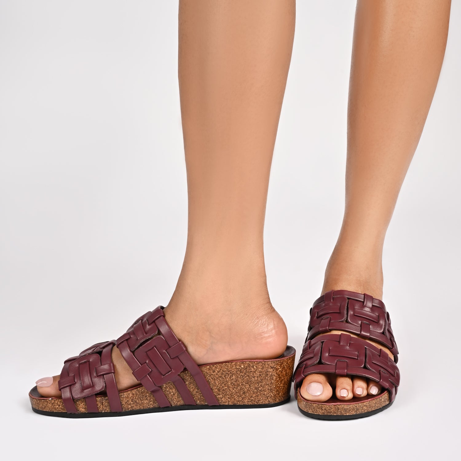 Malaga Cork Wedges in Maroon for Women