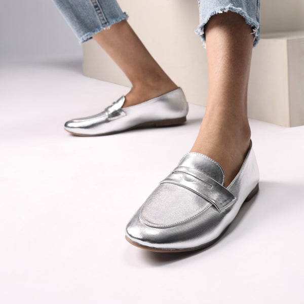 Silver Penny Loafers