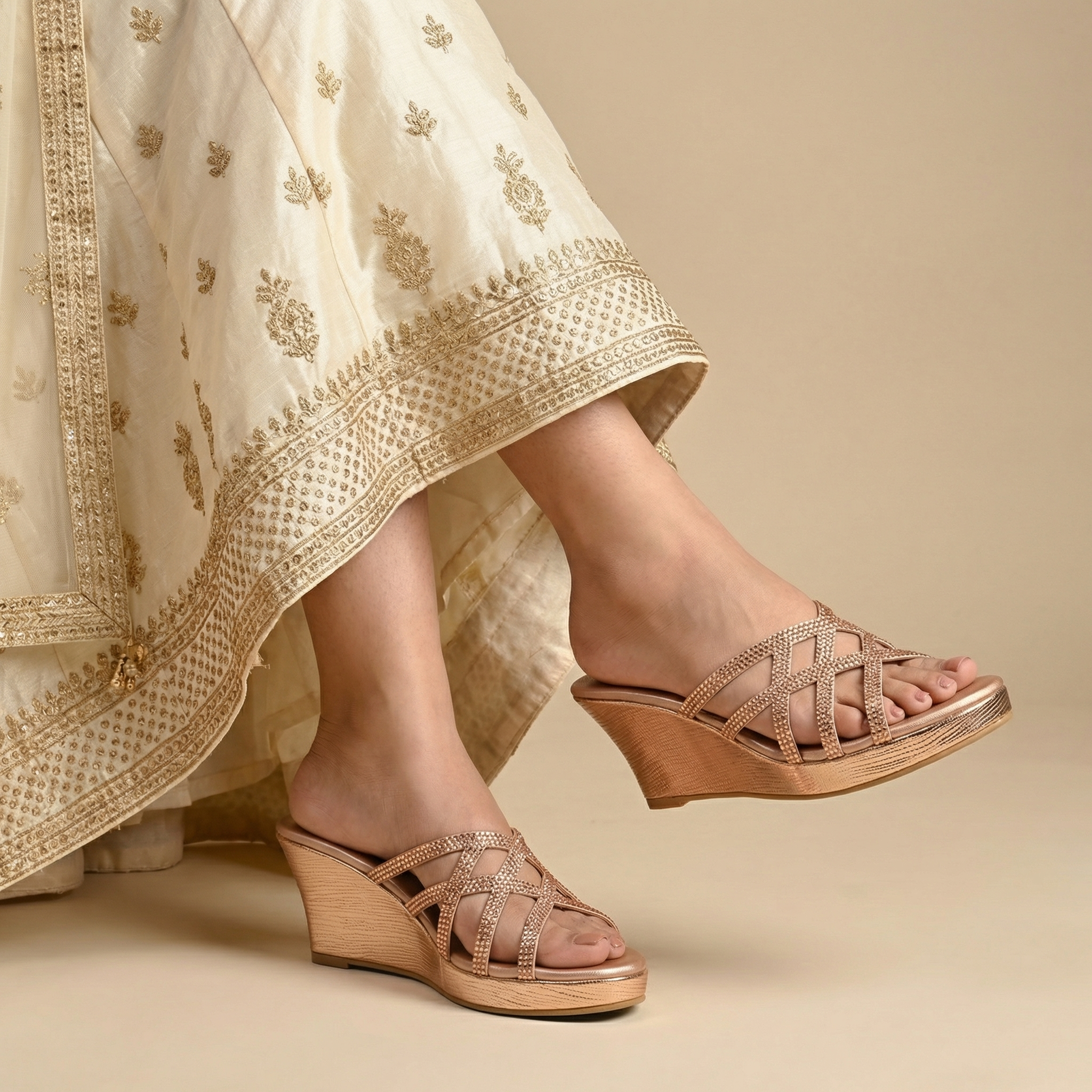 Petunia Rose Gold Wedges For Women