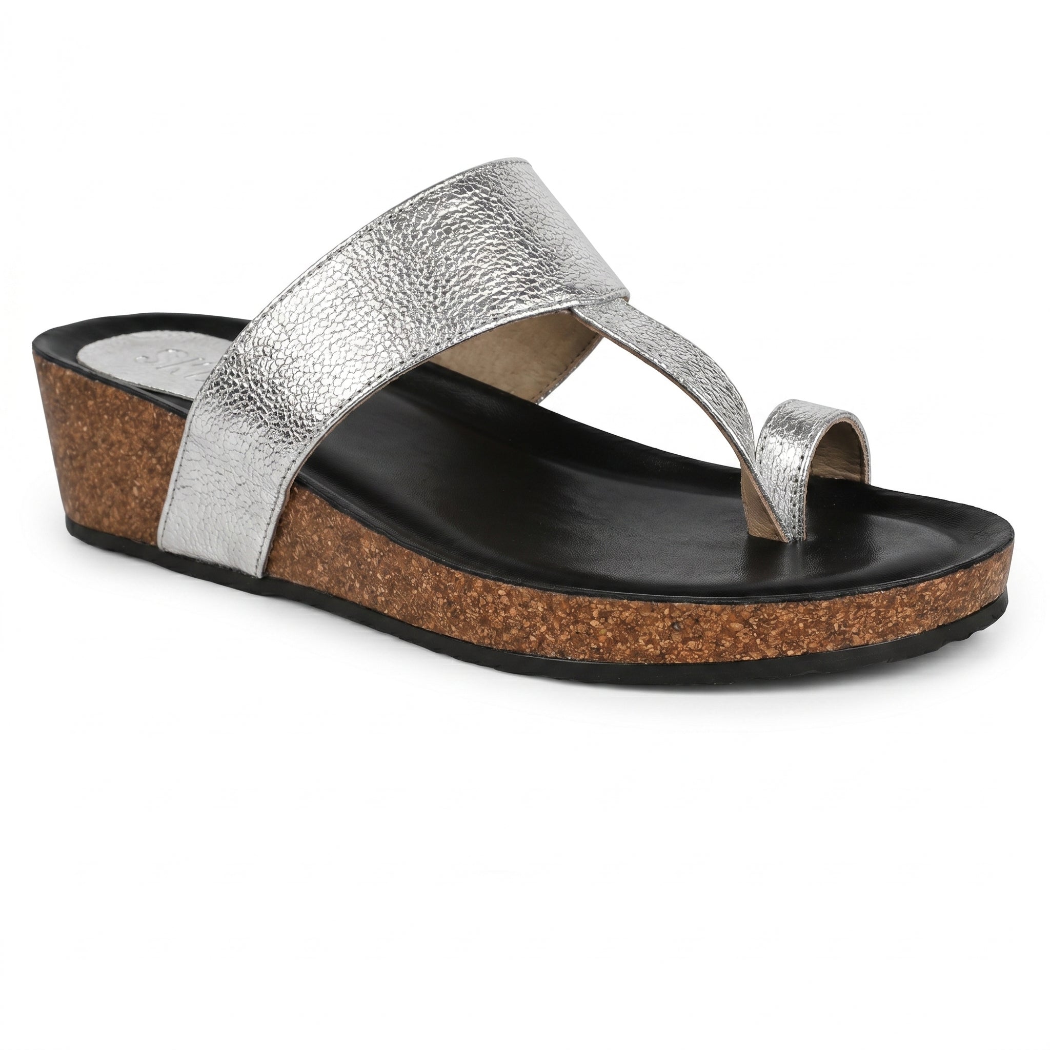 Roja Cork Kolhapuris in Silver for Women