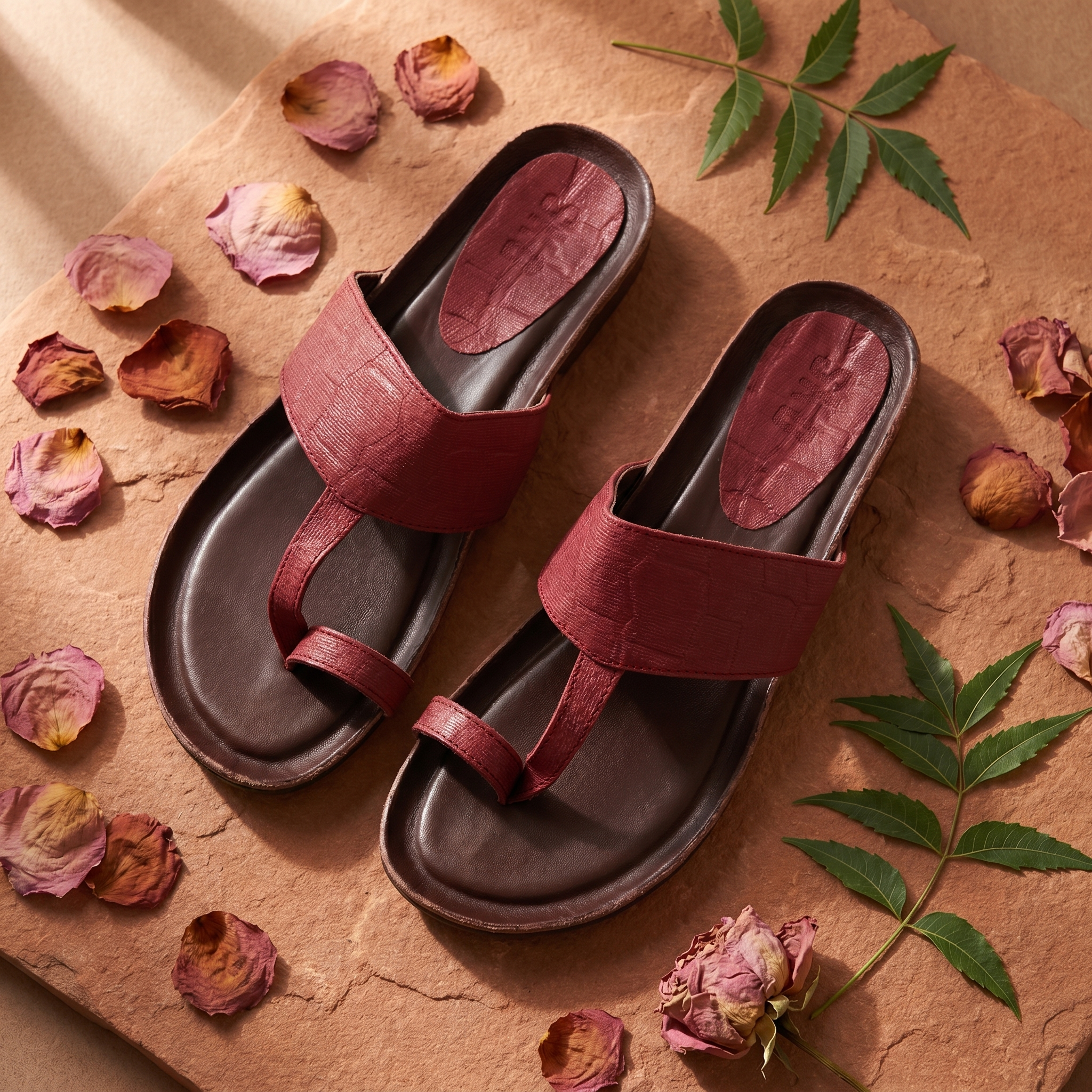 Roja Cork Kolhapuris in Maroon for Women