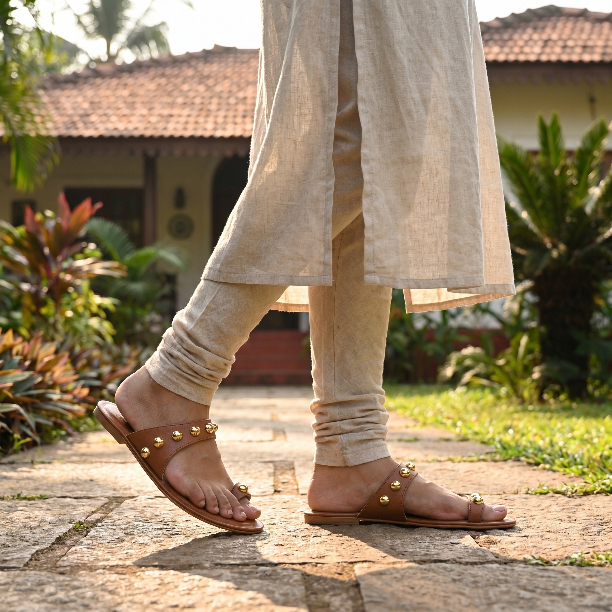 PisaX Tan Flat Sandals For Women