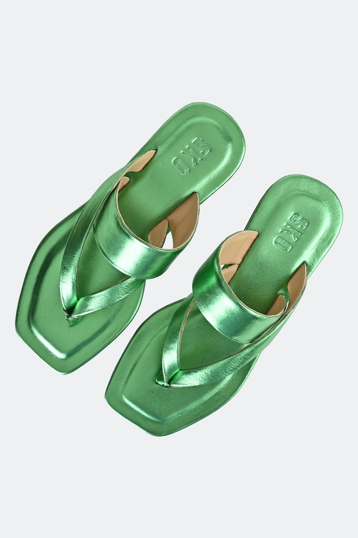 Metallic Green Two Strap Flats