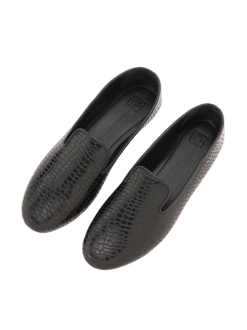Black Snakeprint Loafers